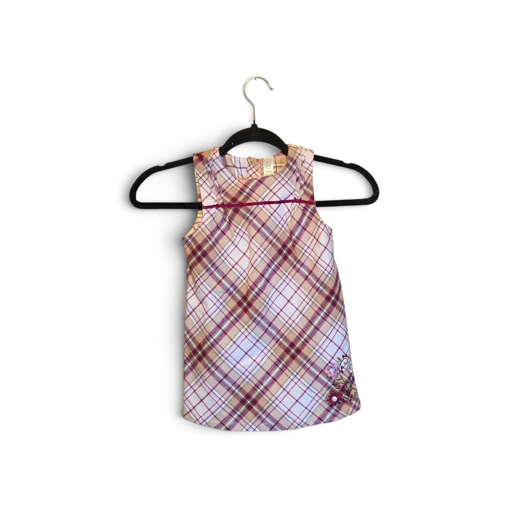 Carter's Toddler Girls 24 Months Plaid Sleeveless Floral Embroidered Dress Tan